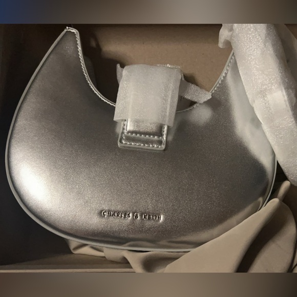 Gabine Metallic Leather Gem-Embellished Hobo Bag - Silver - Picture 6 of 9